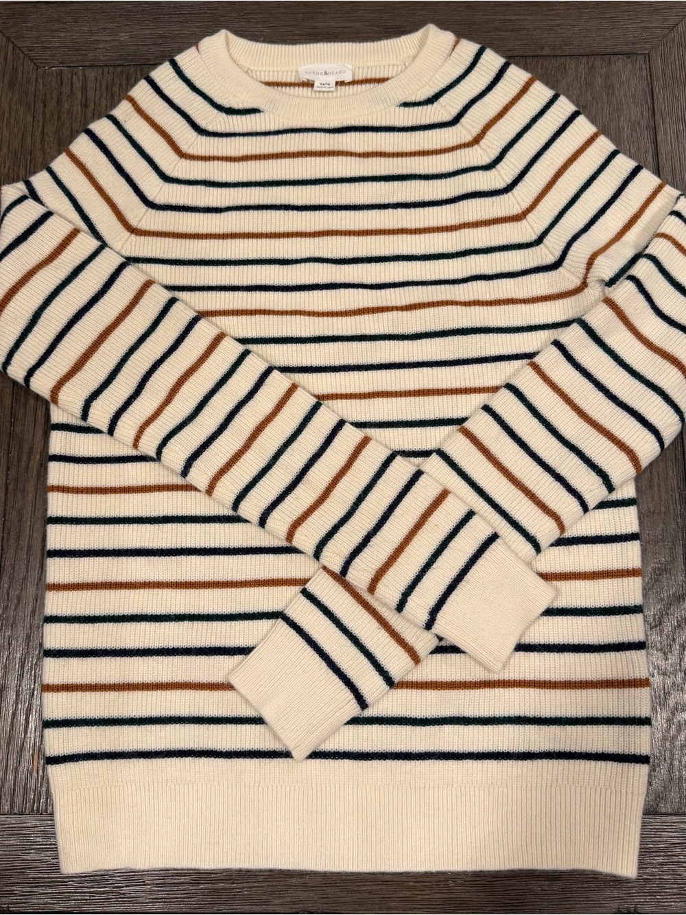 Scene & Heard Boys Striped Knot Sweater Youth Size 14/16 Ivory Crew Neck